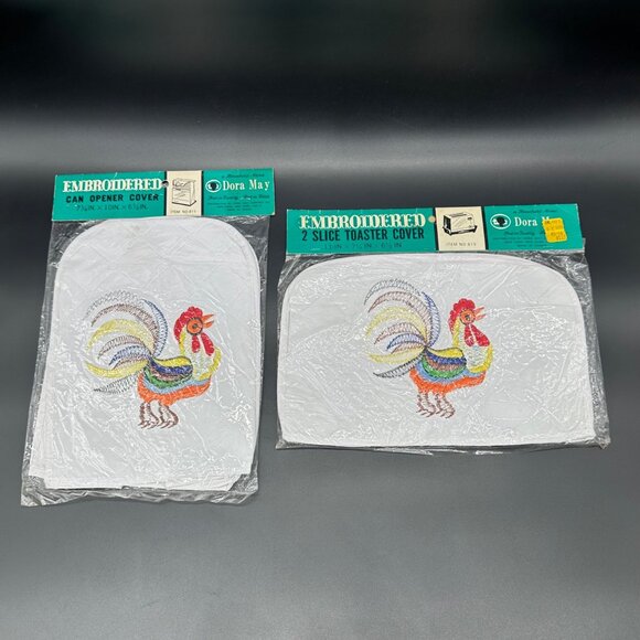Vintage Kitchen Appliance Covers Dora May Embroidered Rooster Chicken Toaster - Picture 2 of 8